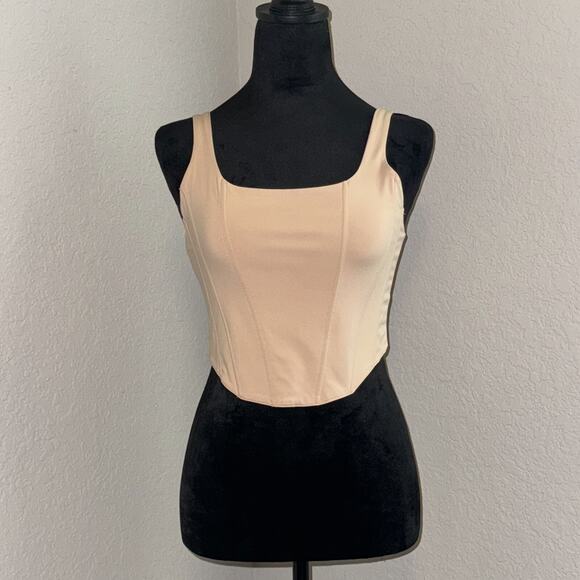 Reoria Sleeveless Bustier Crop Tank Top Women's Medium Beige Adjustable Straps - Picture 1 of 7